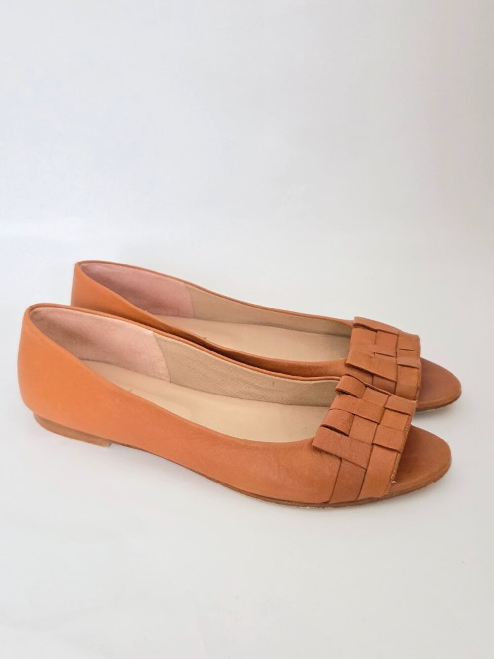 French Soles FSNY Brown Woven Leather Open Toe Flats